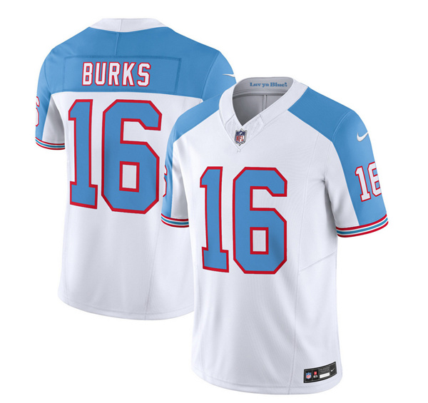 Men's Tennessee Titans #16 Treylon Burks White/Blue 2023 F.U.S.E. Vapor Limited Throwback Football Stitched Jersey
